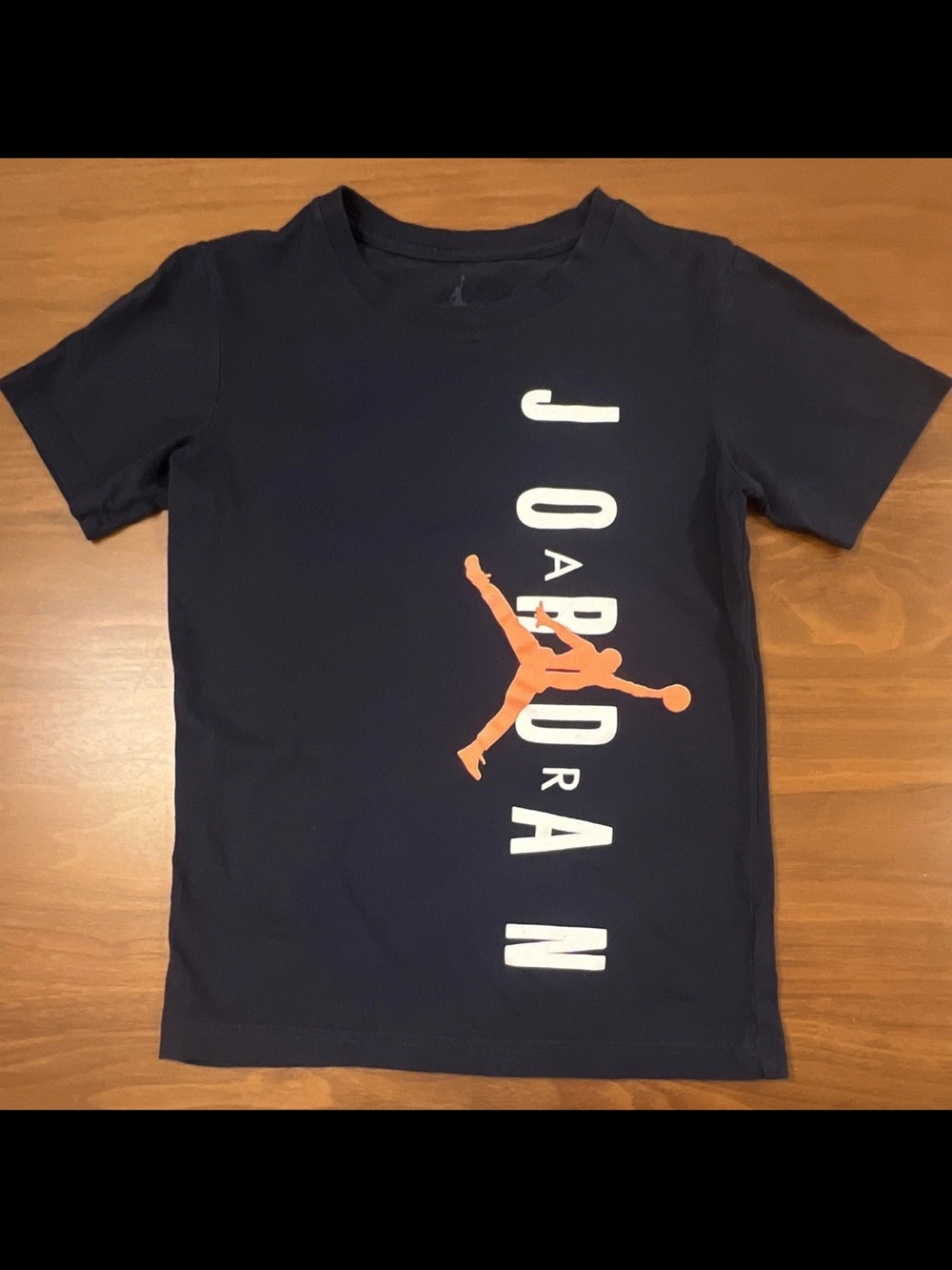 Nike Air Jordan Boys M Black Orange Jumpman Vertical Spellout T-Shirt Tee